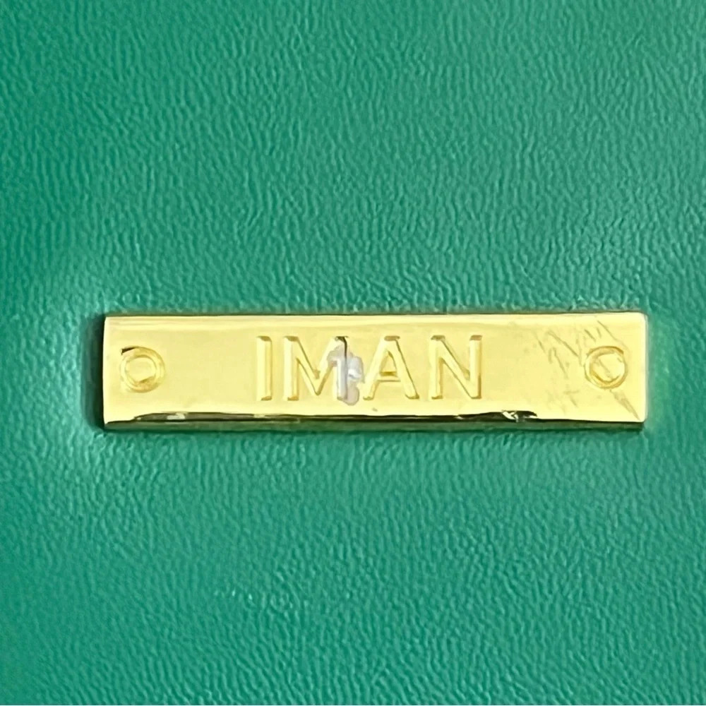 IMAN Faux Leather Purse Tote Handbag Green Gold Studded Designer Luxury Classic - Picture 3 of 12
